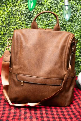 Brown Faux Leather Anti-Theft Backpack Tote