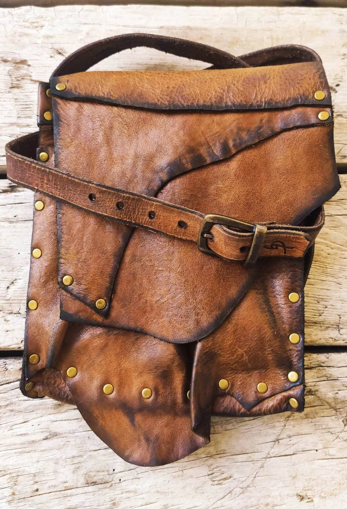 Brown Leather Bag, Man Bag, Unisex Bag, vintage Leather Bag, Leather Crossbody Purse, Brown Handbag, viking bag belt, Leather Gift for Him