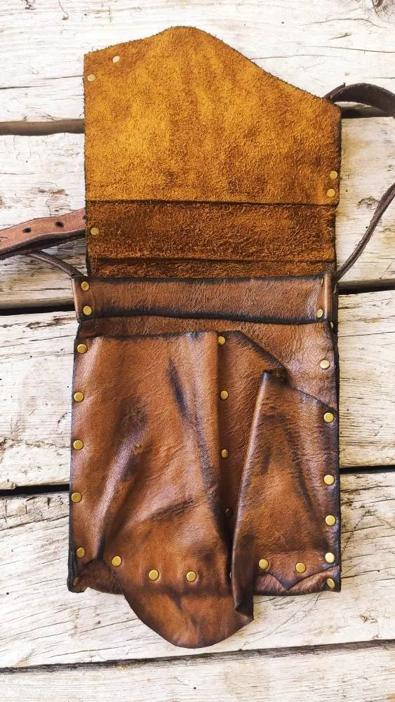 Brown Leather Bag, Man Bag, Unisex Bag, vintage Leather Bag, Leather Crossbody Purse, Brown Handbag, viking bag belt, Leather Gift for Him