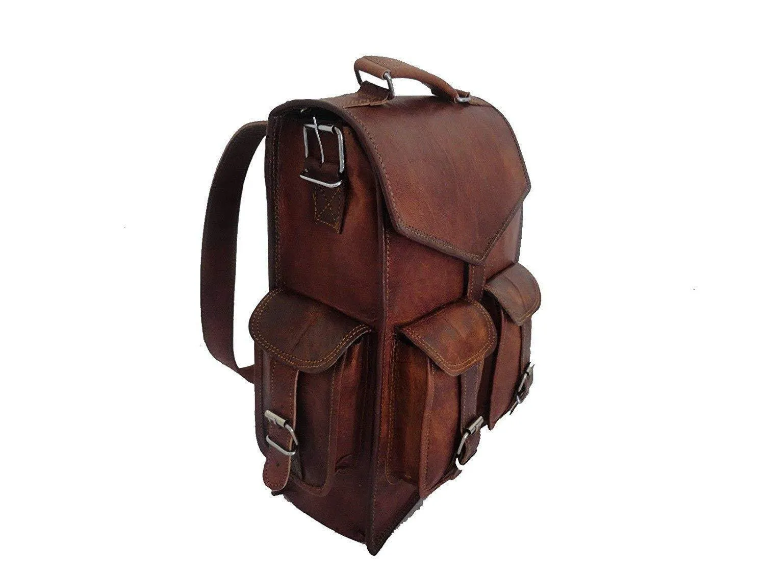 Brown Vintage Leather Backpack Laptop Messenger Bag Rucksack Sling For Men Women (11″ X 15″)