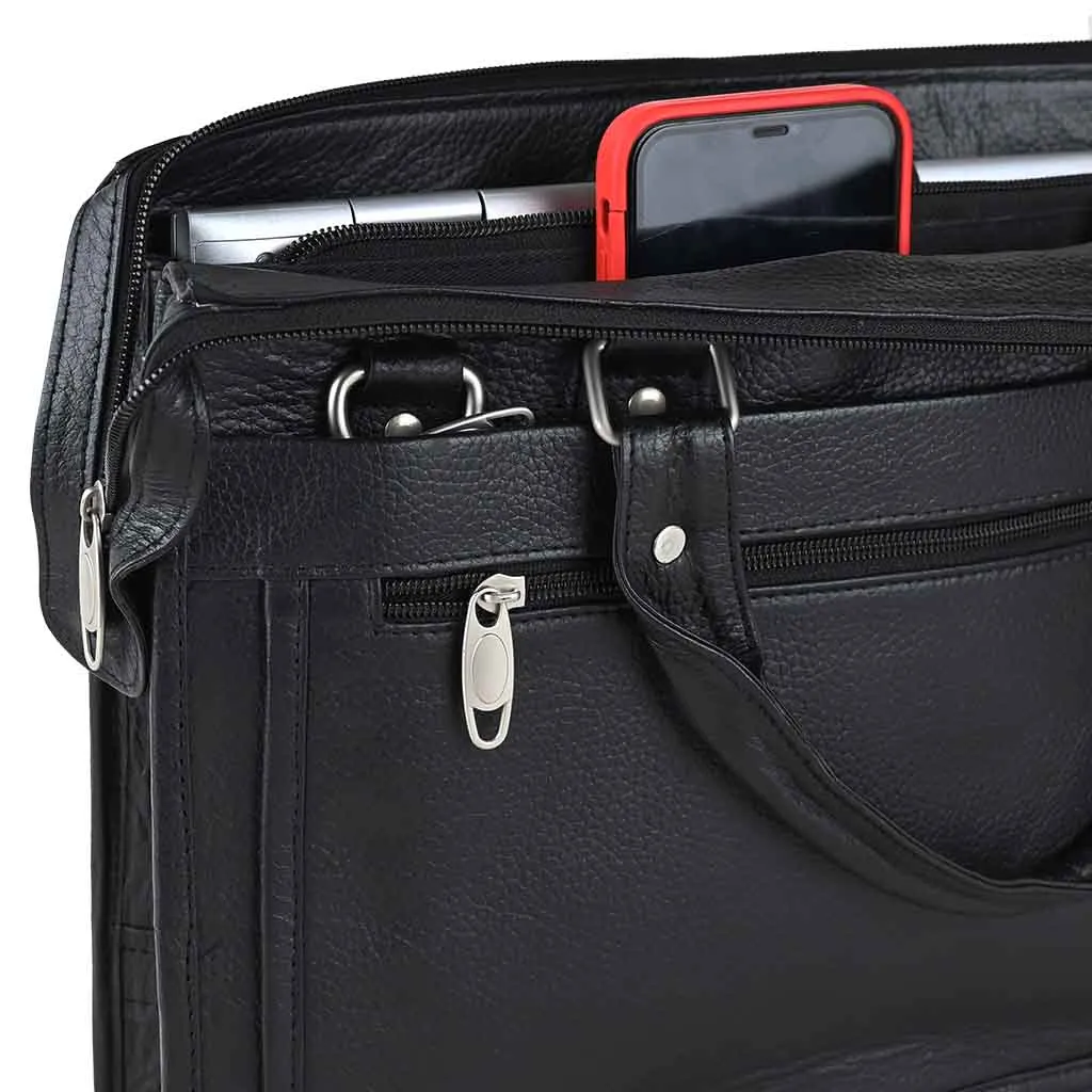 Business Leather Laptop Bag Black Apex Messenger Bag