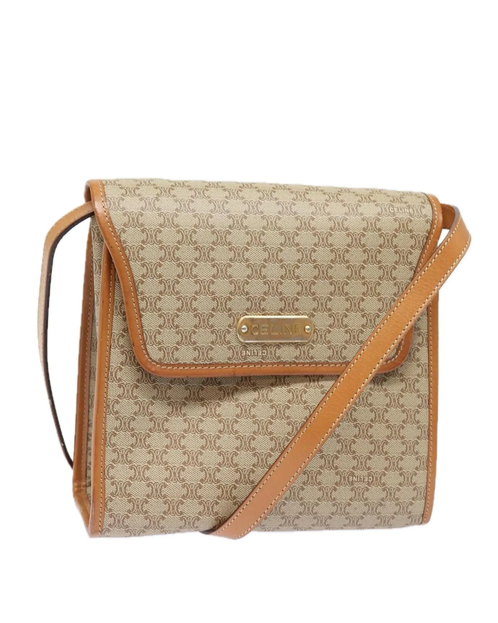 Canvas Macadam Shoulder Bag with Gold Accents