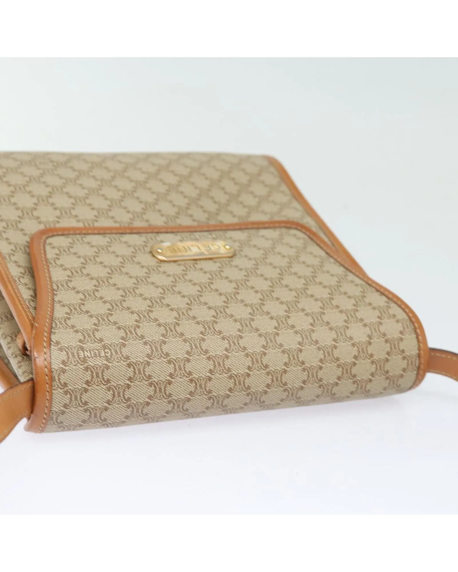 Canvas Macadam Shoulder Bag with Gold Accents