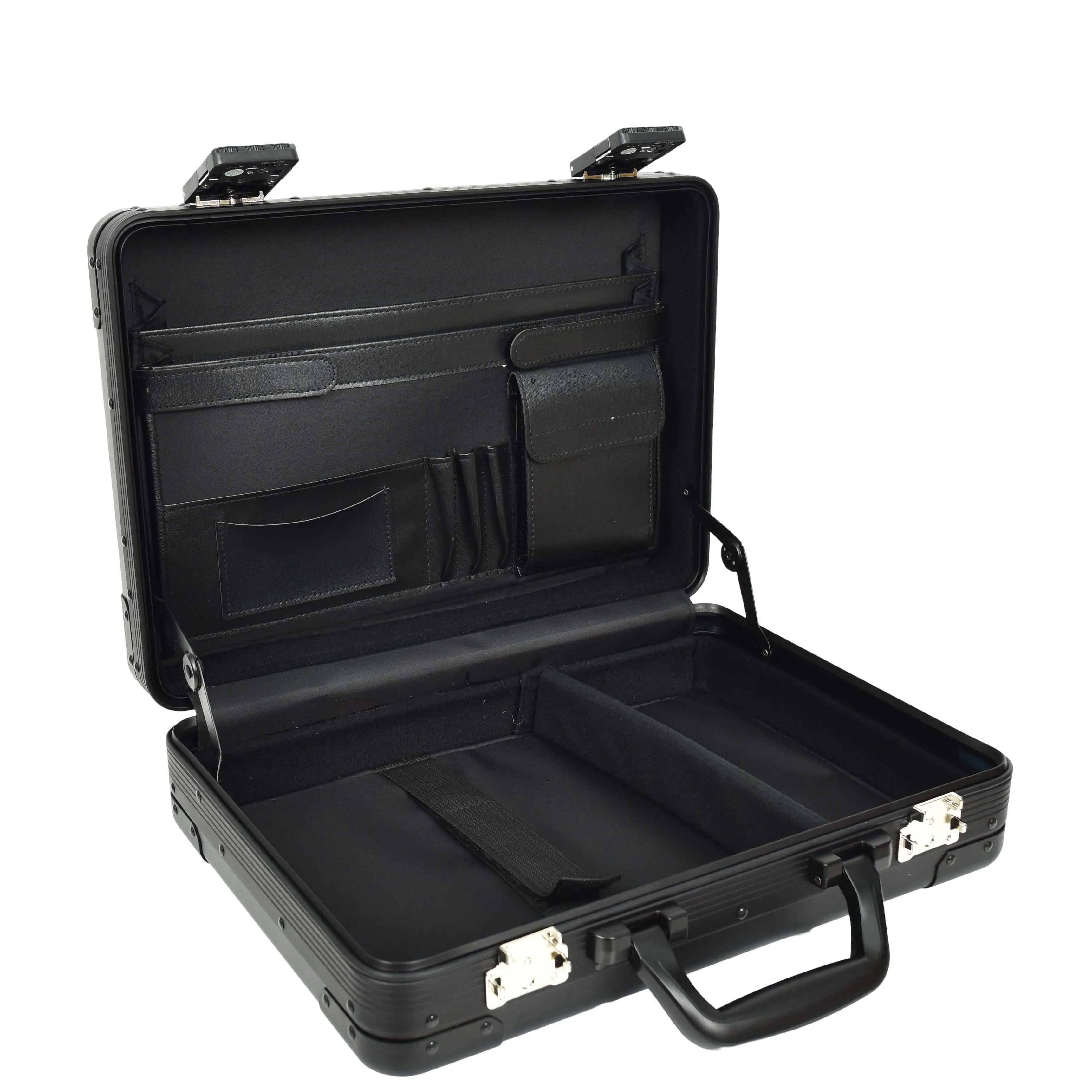 Carbon Black Aluminium Attache Case Twin TSA Combination HOL3496