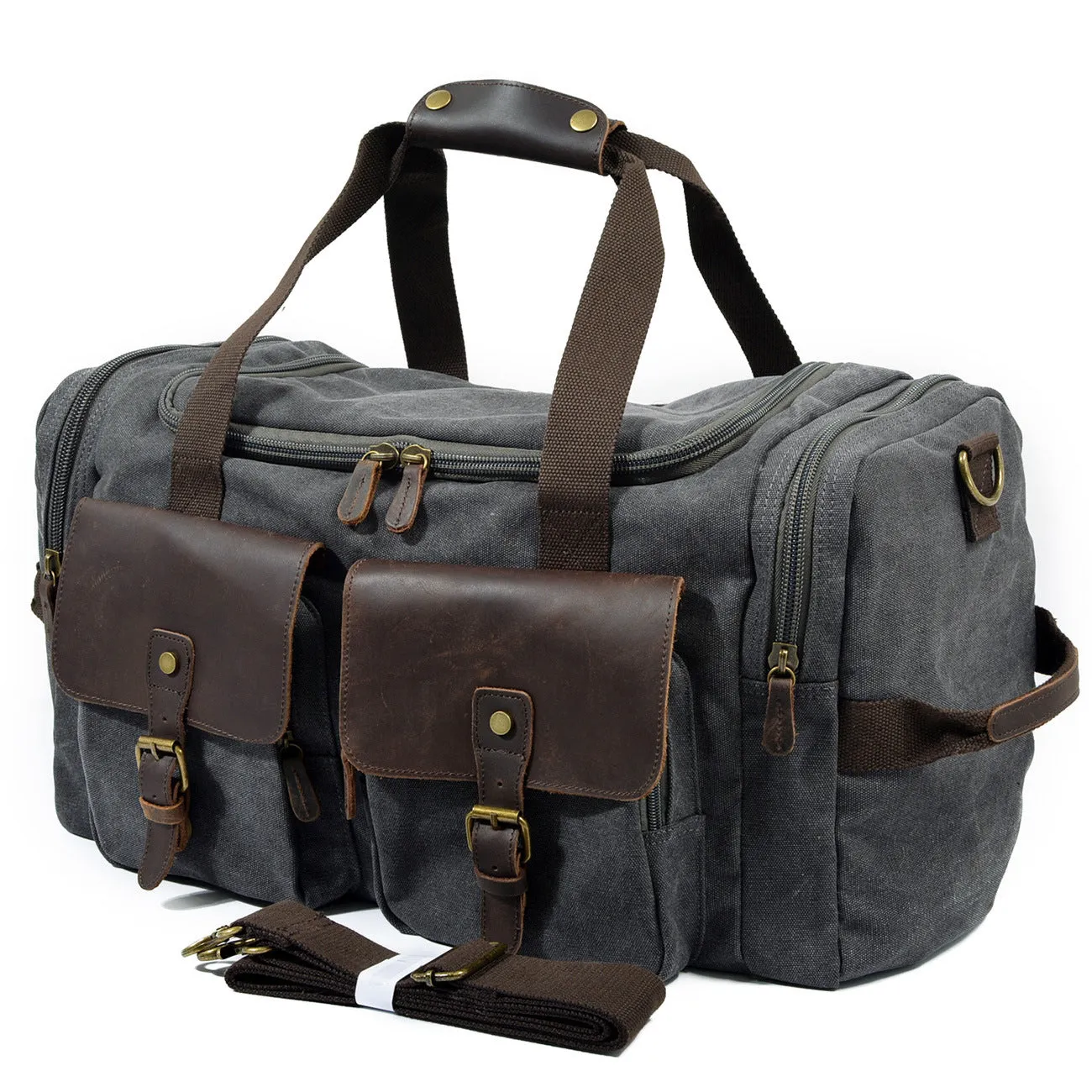 Casual Men's Large Storage Leather Canvas Traveling Duffle Bags 9133