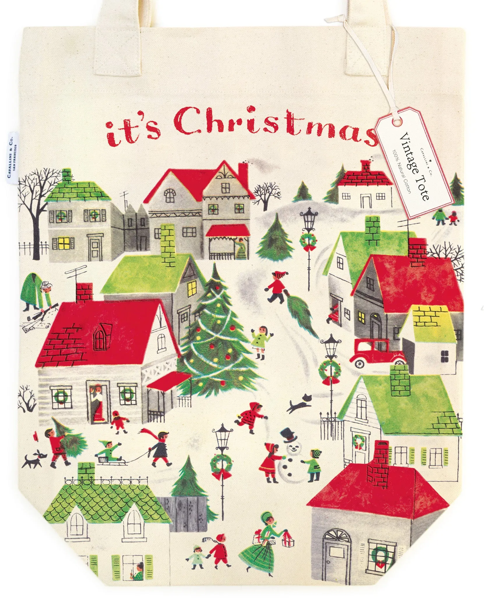 Cavallini & Co. Christmas Village Holiday Cotton Tote Bag