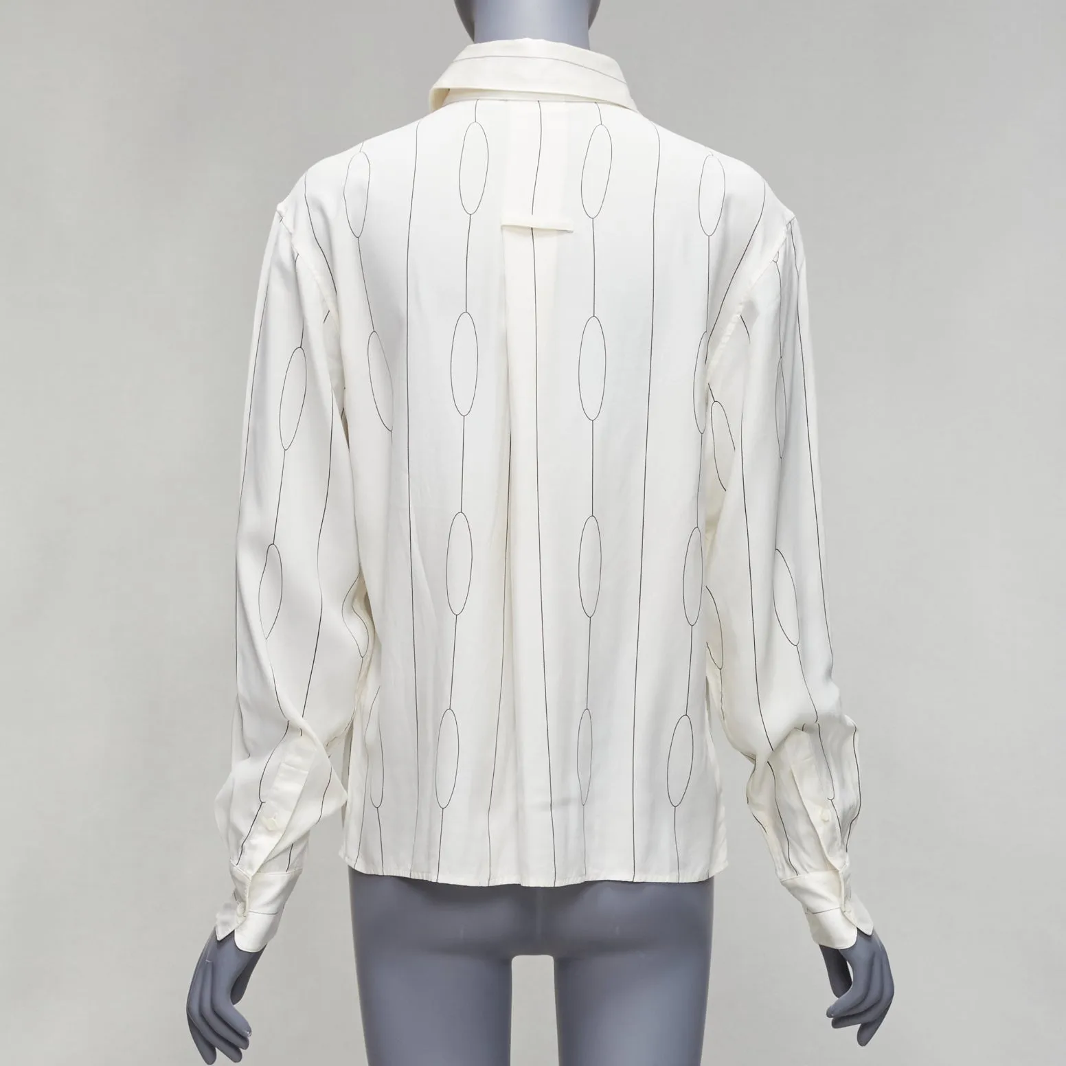 CELINE 100% silk cream oval linear half placket blouse shirt FR34 XS