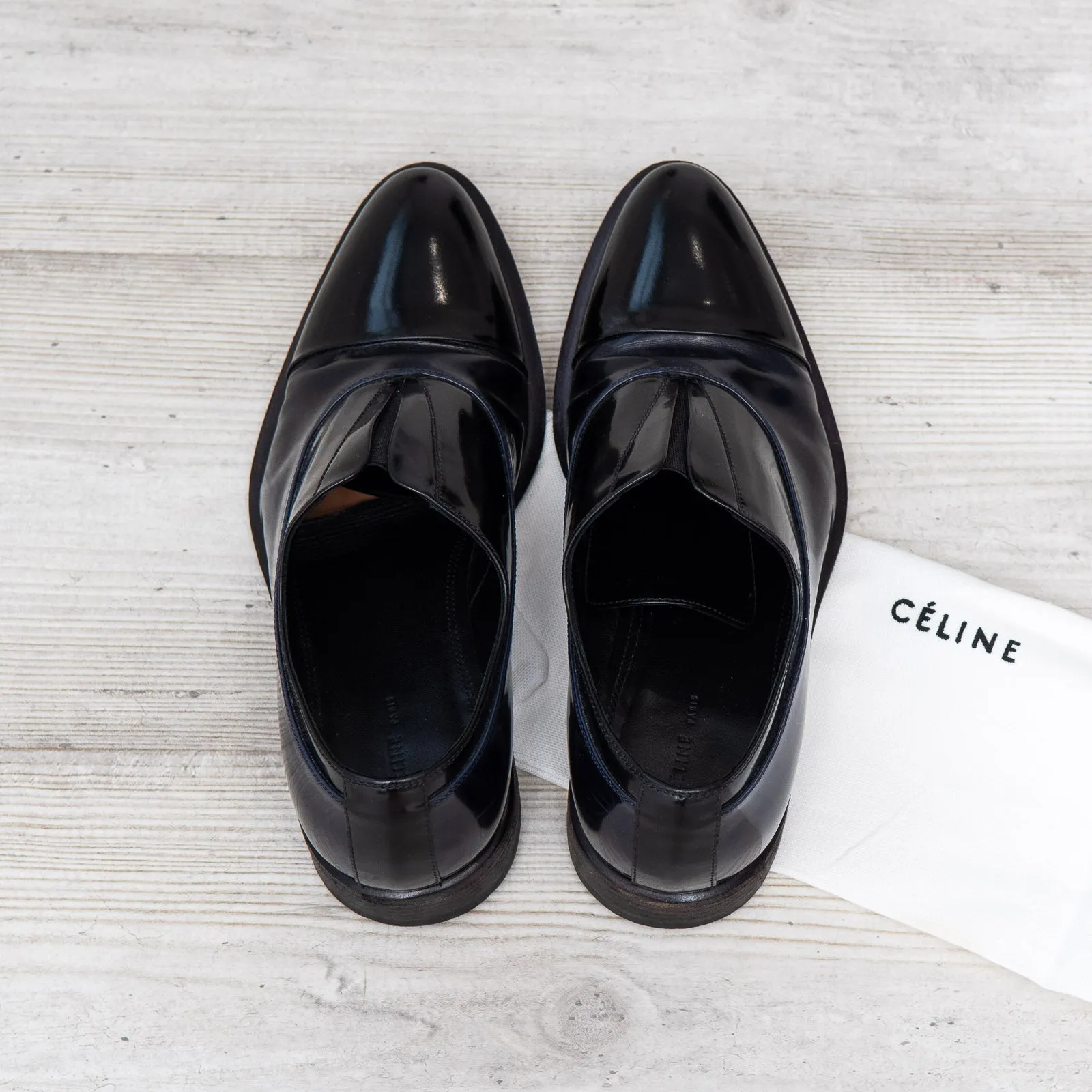 Celine Black Patent Leather Closed Brogue Shoes Size 38