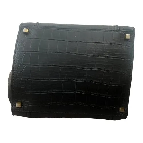 CELINE 
Crocodile Embossed Calfskin Medium Phantom Luggage Black