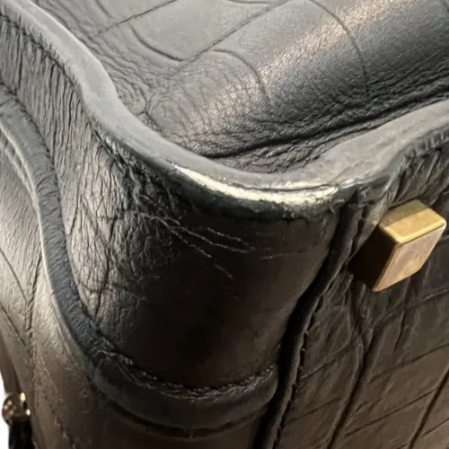 CELINE 
Crocodile Embossed Calfskin Medium Phantom Luggage Black