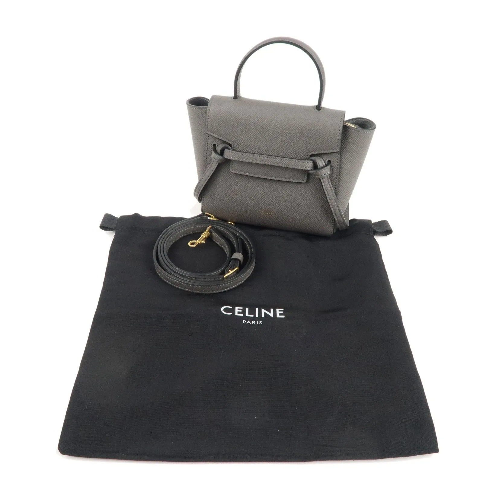 CELINE Leather Pico Belt Bag 2Way Shoulder Bag Gray 194263