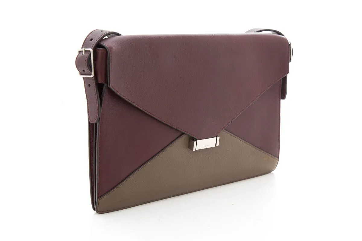 Celine Maroon & Grey Flap Envelope Handbag