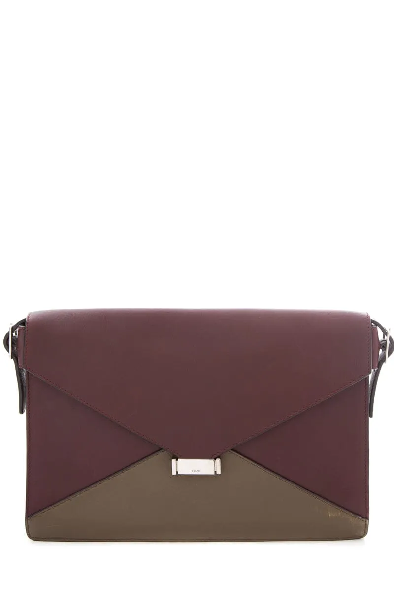 Celine Maroon & Grey Flap Envelope Handbag