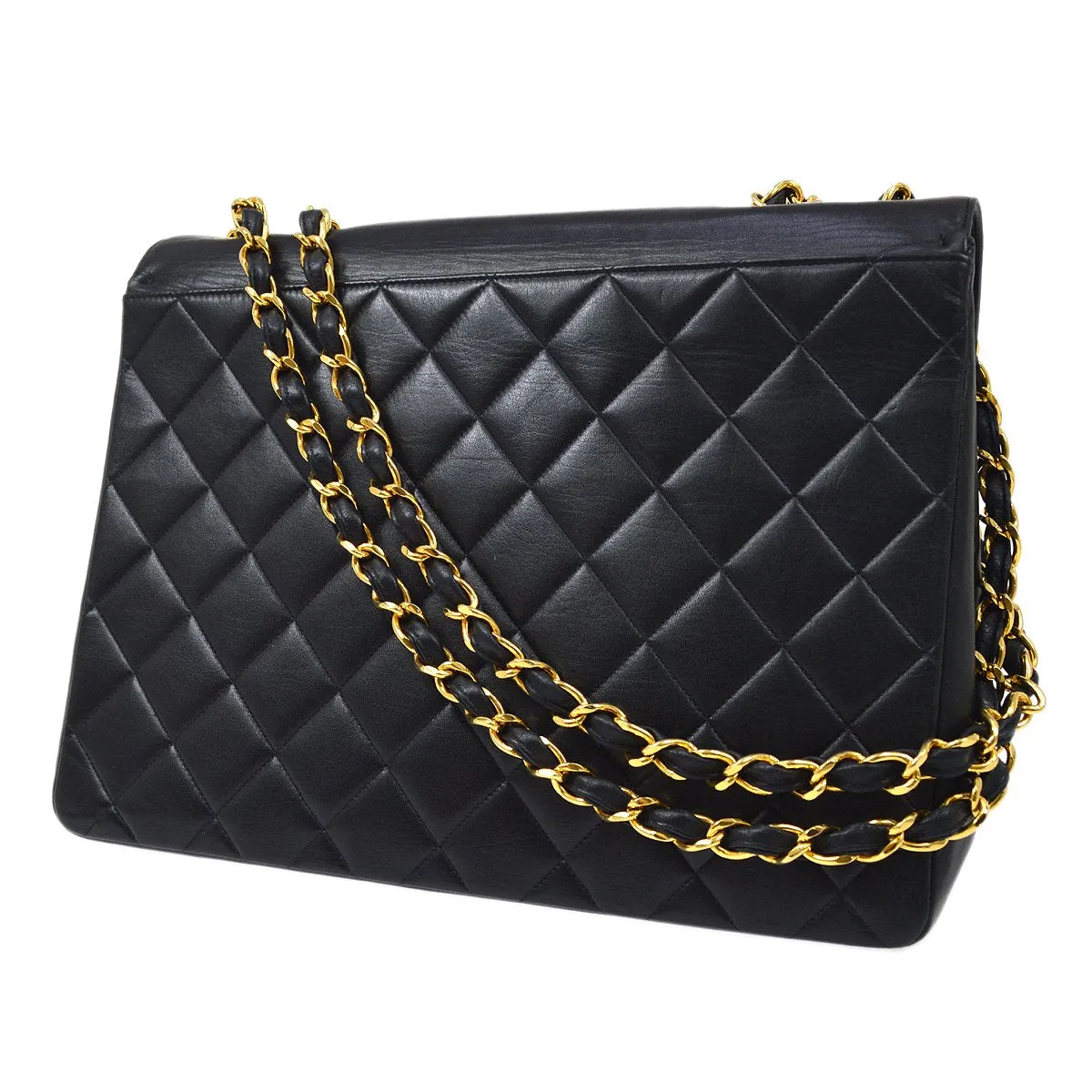 Chanel 1991-1994 Black Quilted Lambskin CC Flap Maxi 60850