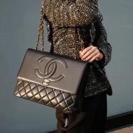 Chanel 1991-1994 Black Quilted Lambskin CC Flap Maxi 60850