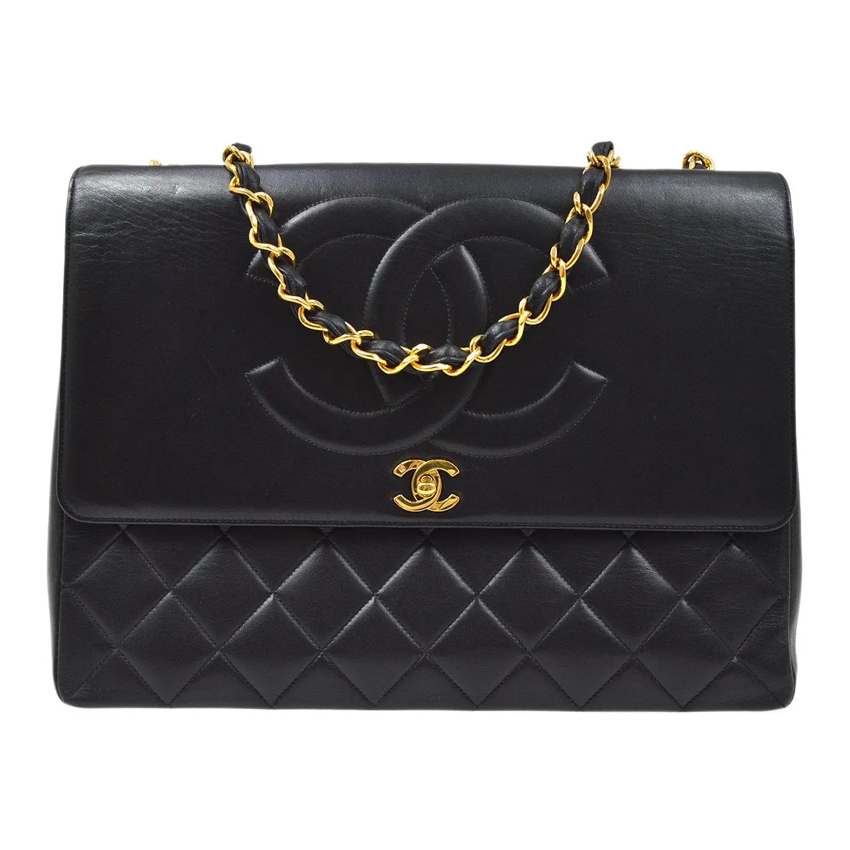 Chanel 1991-1994 Black Quilted Lambskin CC Flap Maxi 60850