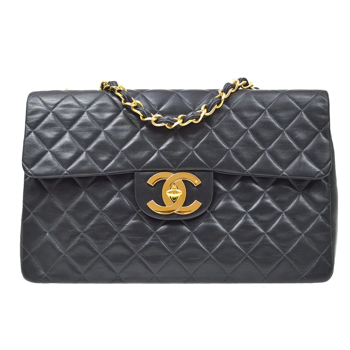 CHANEL 1991-1994 Classic Flap Maxi Black Lambskin 90420