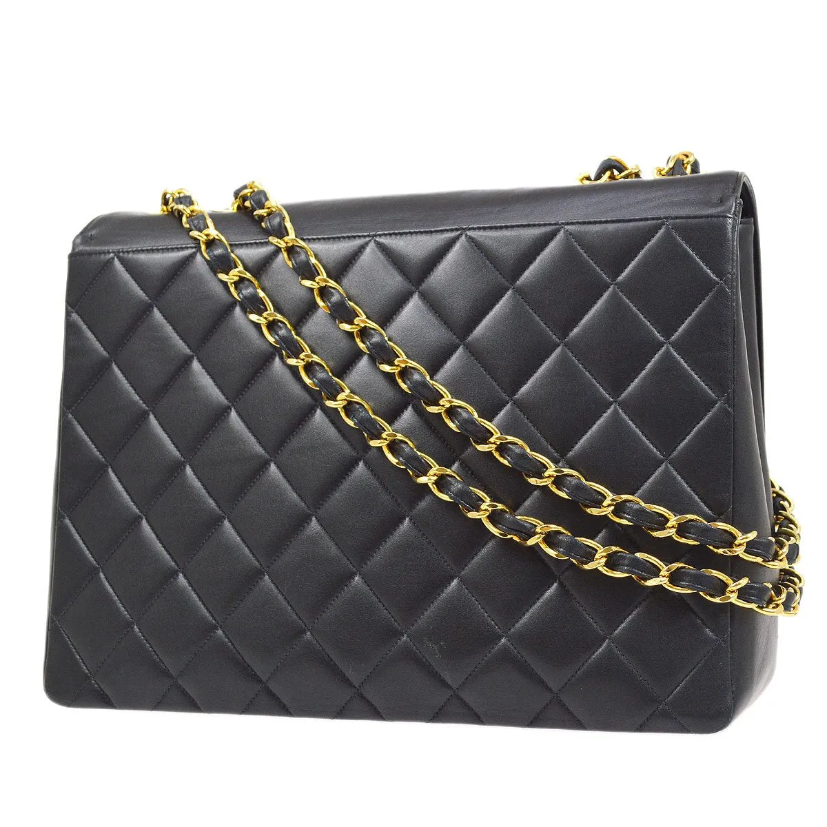 Chanel 1991-1994 Quilted CC Flap Maxi Black Lambskin 72350