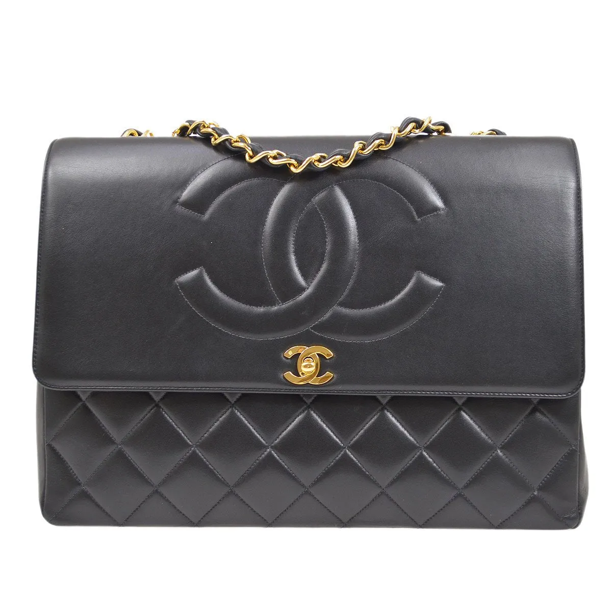 Chanel 1991-1994 Quilted CC Flap Maxi Black Lambskin 72350