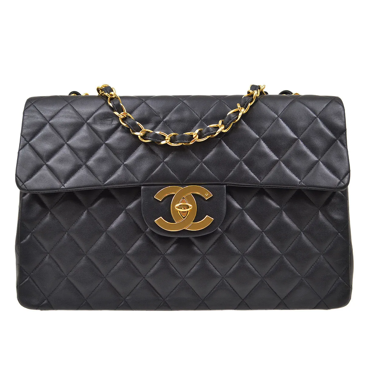 CHANEL 1994 Black Lambskin Classic Flap Maxi 62883