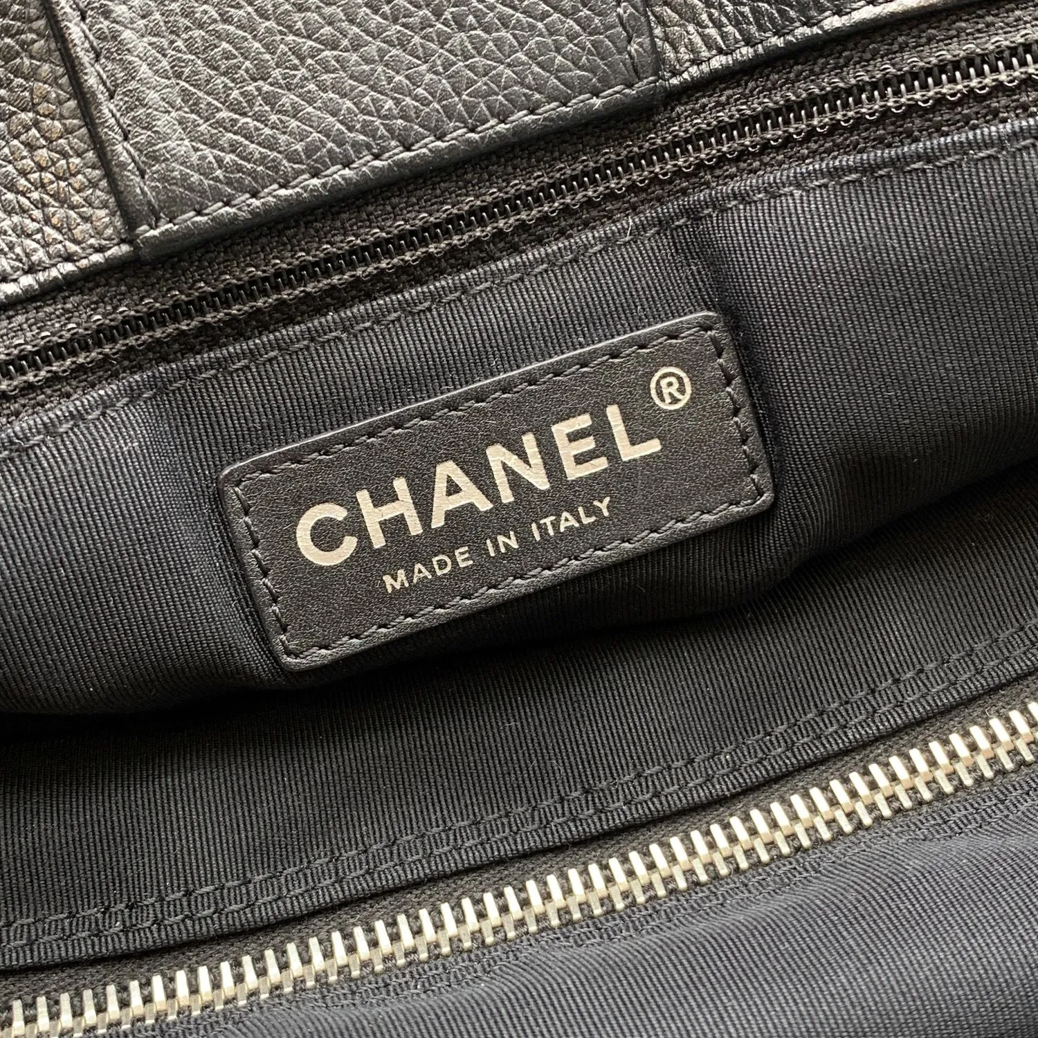 CHANEL 2010S Black Pebbled Leather Executive Tote Bag With Strap