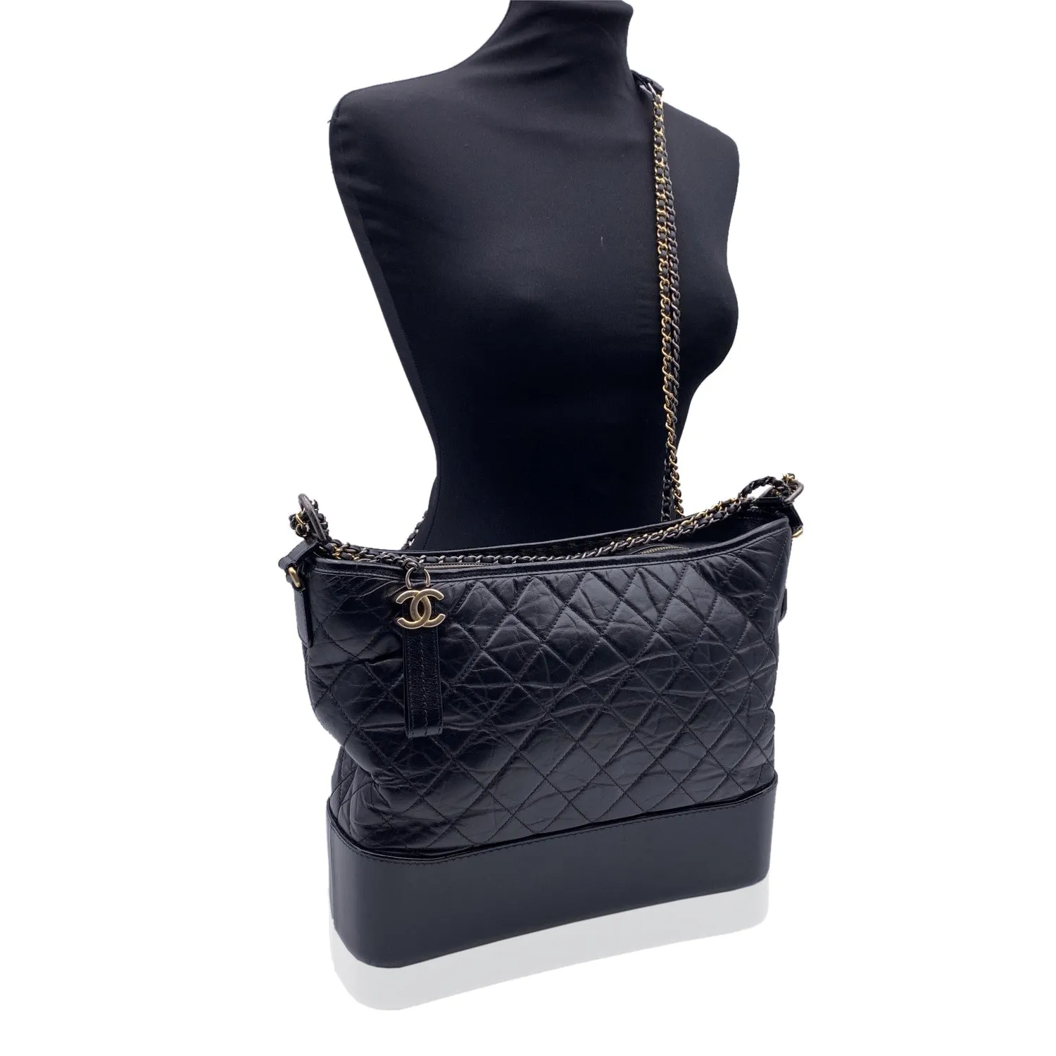 CHANEL Black Quilted Leather Gabrielle Large Hobo Shoulder Bag