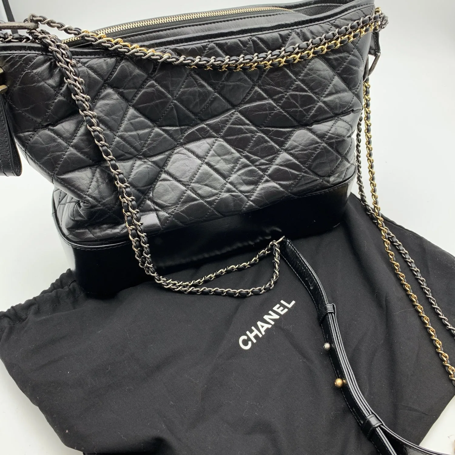 CHANEL Black Quilted Leather Gabrielle Large Hobo Shoulder Bag