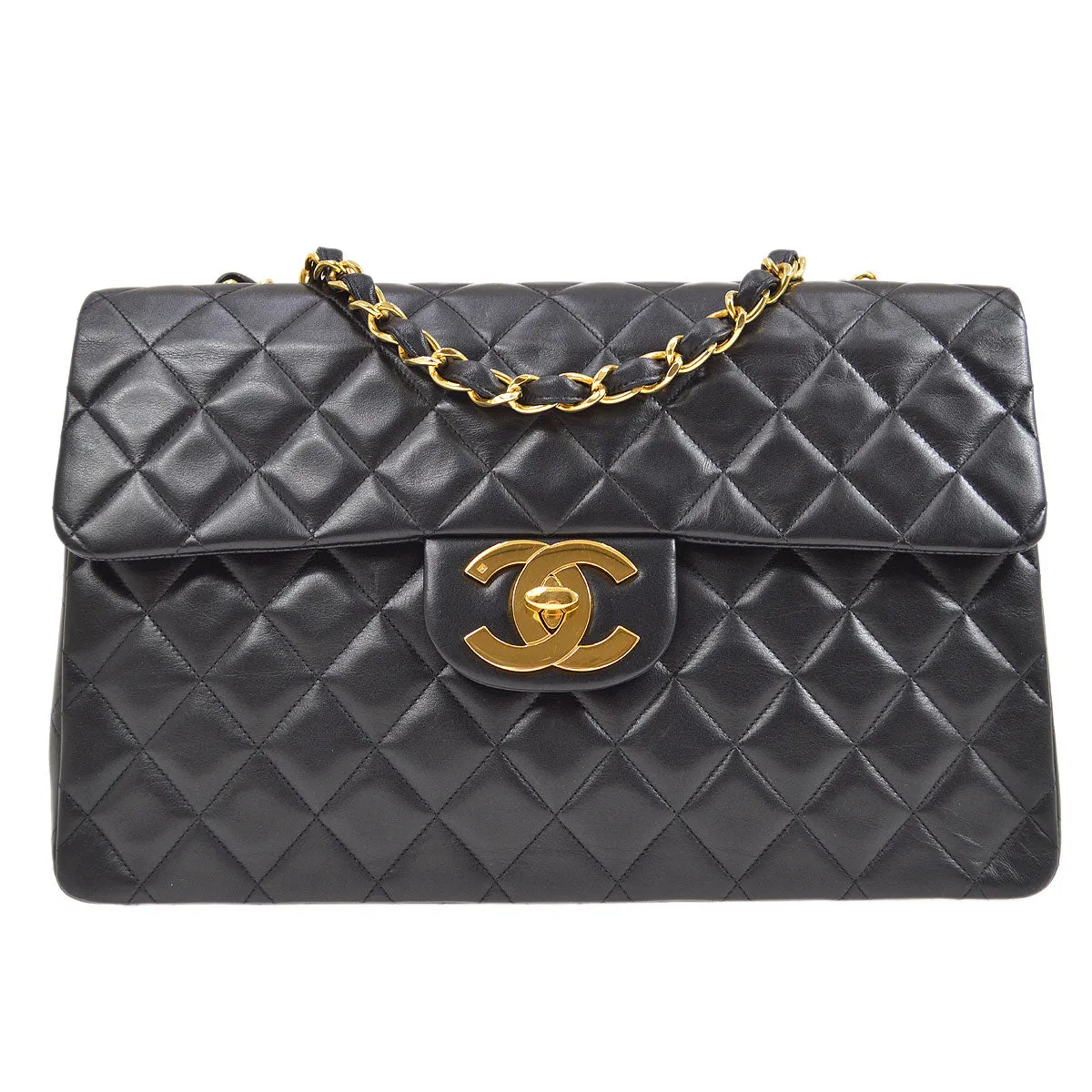 Chanel Classic Flap Maxi Chain Shoulder Bag Black Lambskin 94639