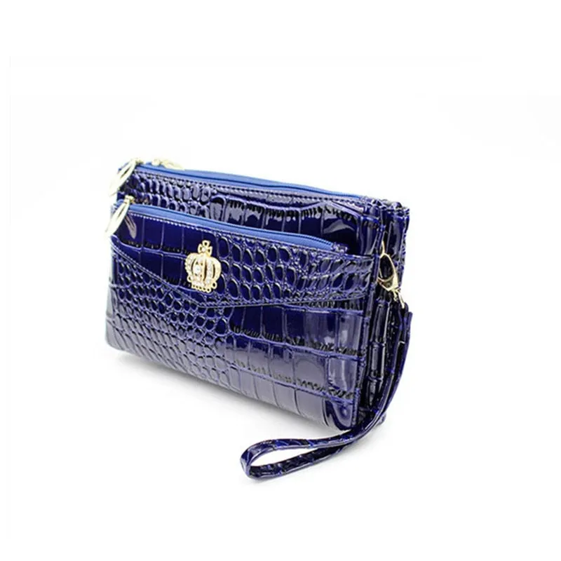 Chic Plaid PU Simulated Diamond Crown Pattern Zipper Handbag With 3 Layers