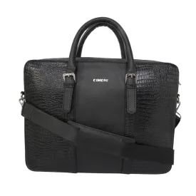 CIMONI Unisex Leather Laptop Bag Messenger Office Use Bag (Textured Black)