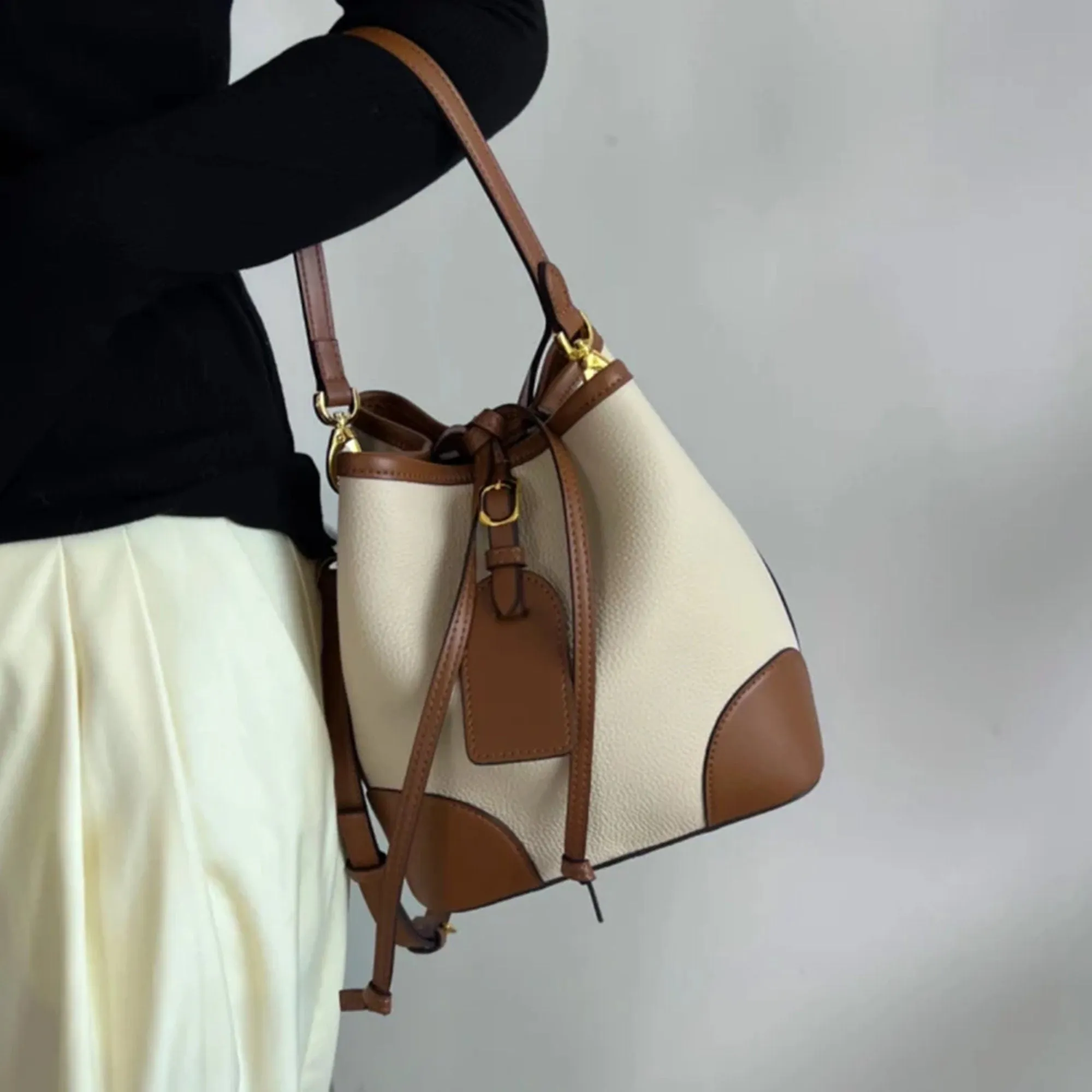 Classic Color Block Leather Bucket Bag Handbag Crossbody Bag Gift for her