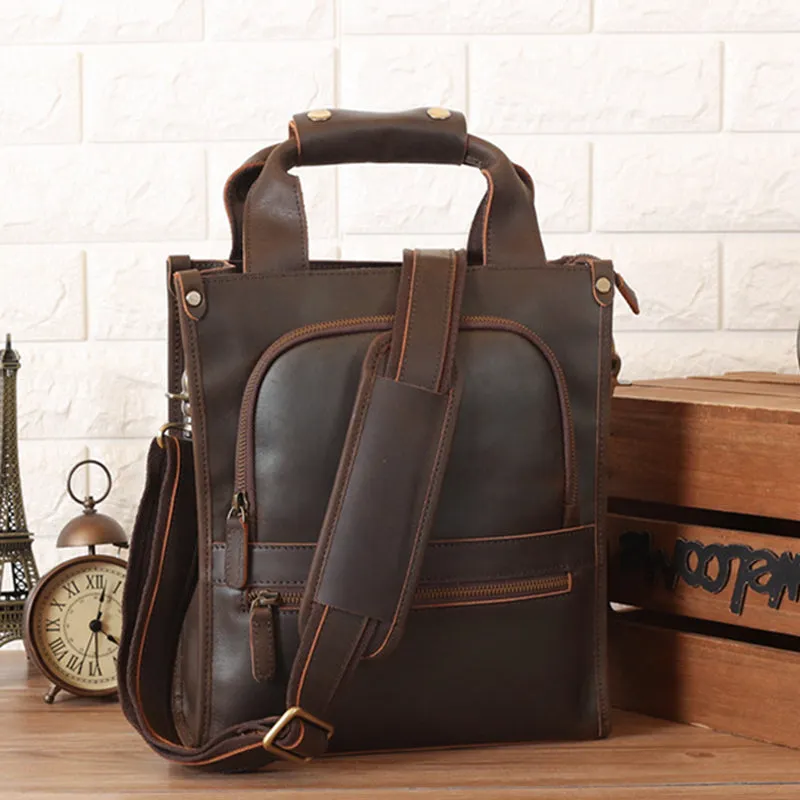 Crazy Horse Leather Shoulder Bag For Mens Leather Handbag Leather Tote Retro Leather Crossbody Bag