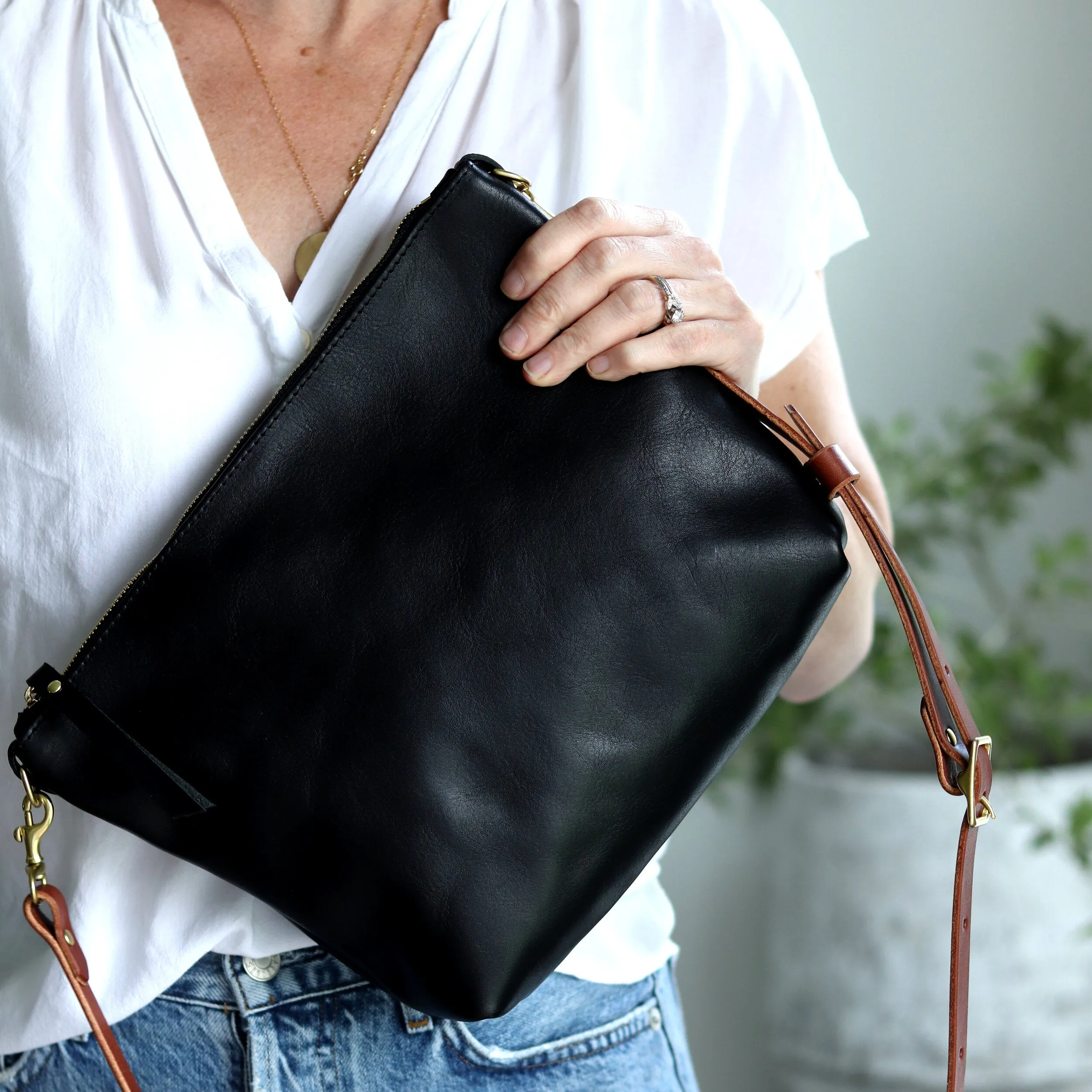 Crossbody Bag with Monogram - Black Pebble