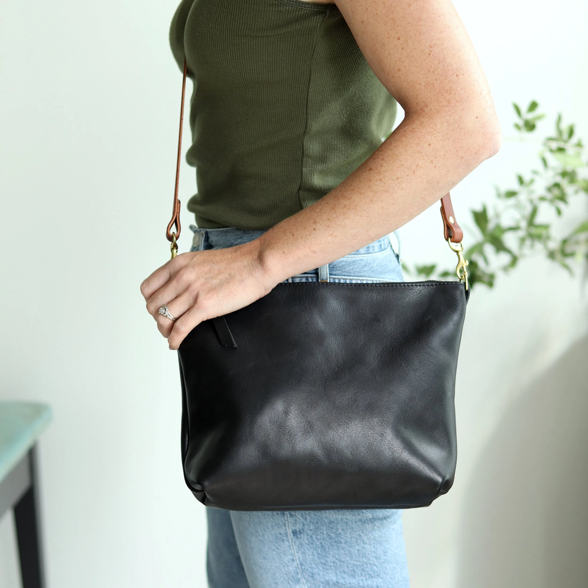 Crossbody Bag with Monogram - Black Pebble