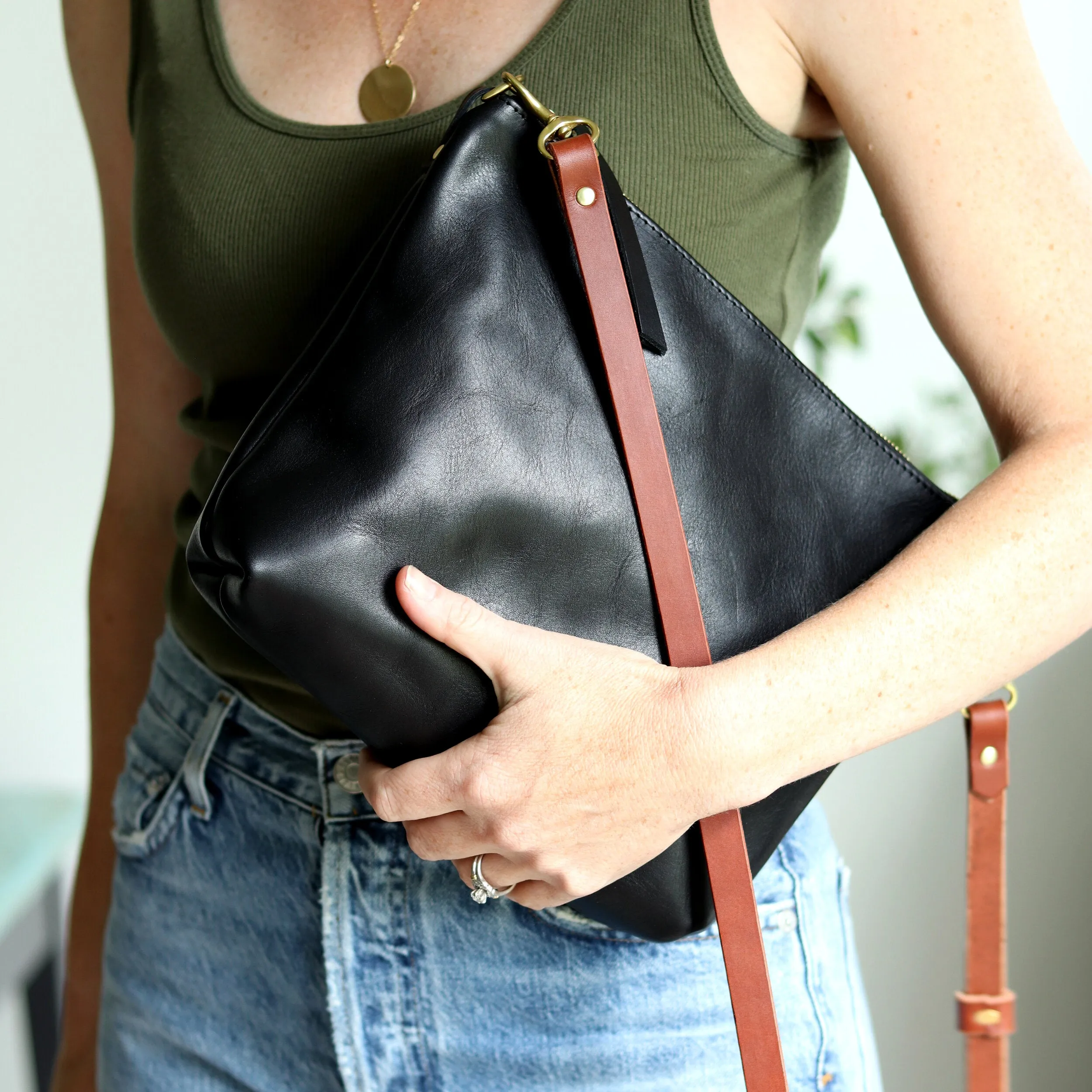 Crossbody Bag with Monogram - Black Pebble