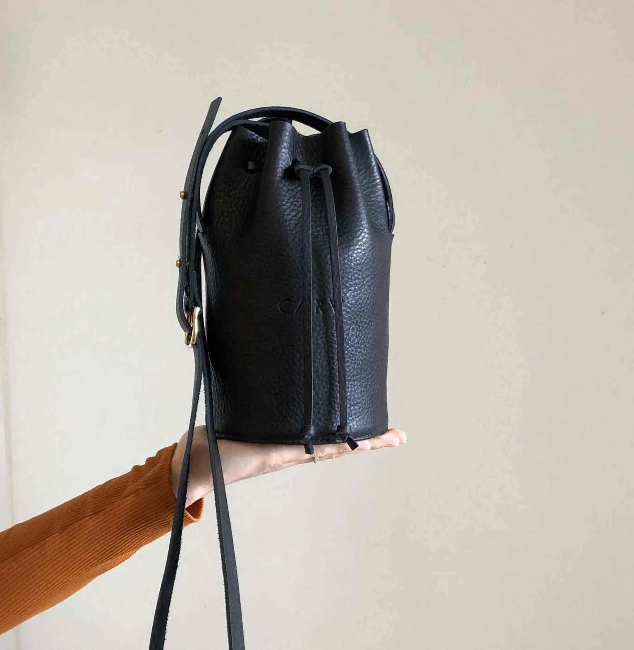 Cylinder Mini Leather Bucket Bag in Black or Natural