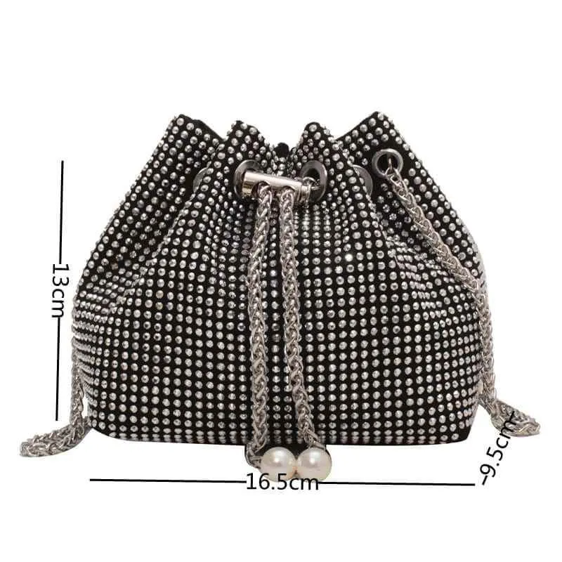 Diamond Decor Draw String Bucket Bag