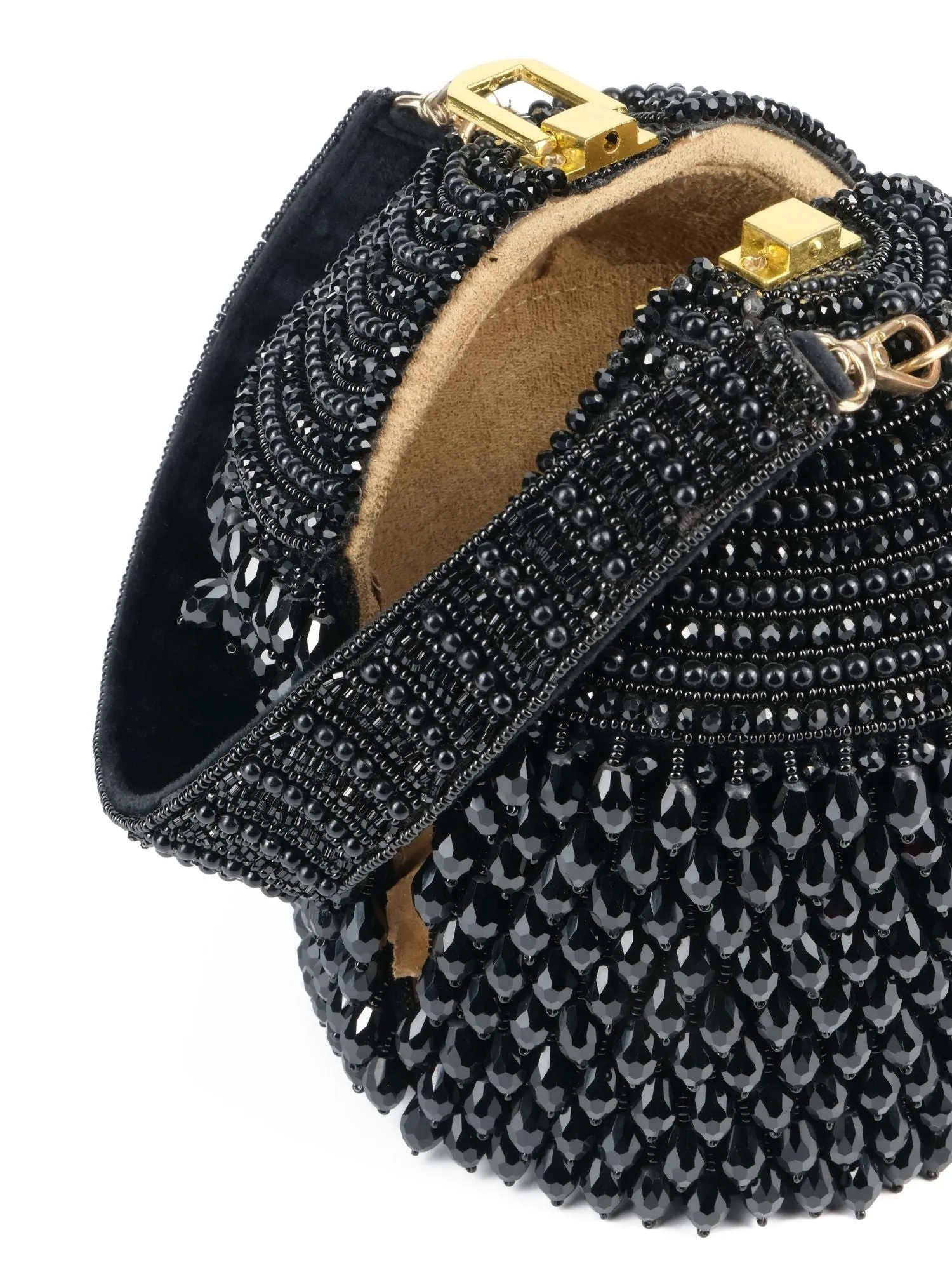 Diana Black Suede Embellished Bucket Bag