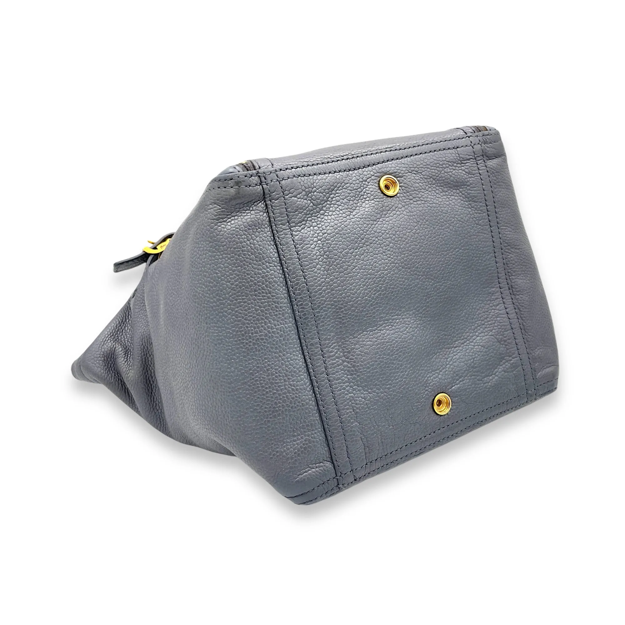 Downtown Grey Tote Bag in Calfskin, Gold hardware