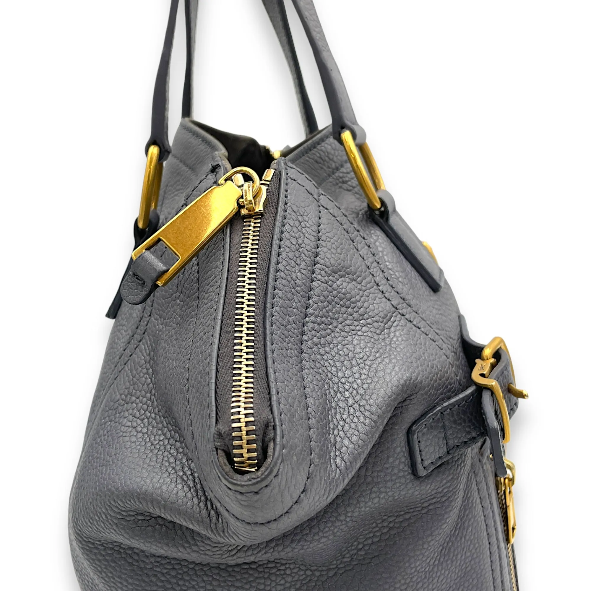 Downtown Grey Tote Bag in Calfskin, Gold hardware