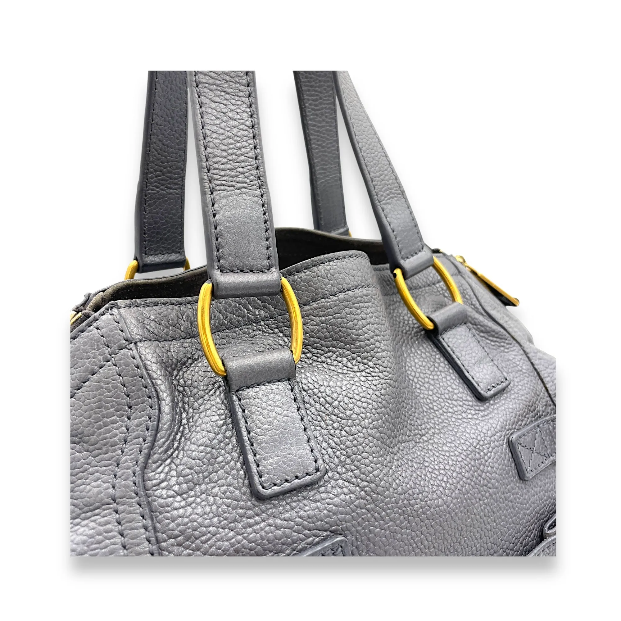 Downtown Grey Tote Bag in Calfskin, Gold hardware