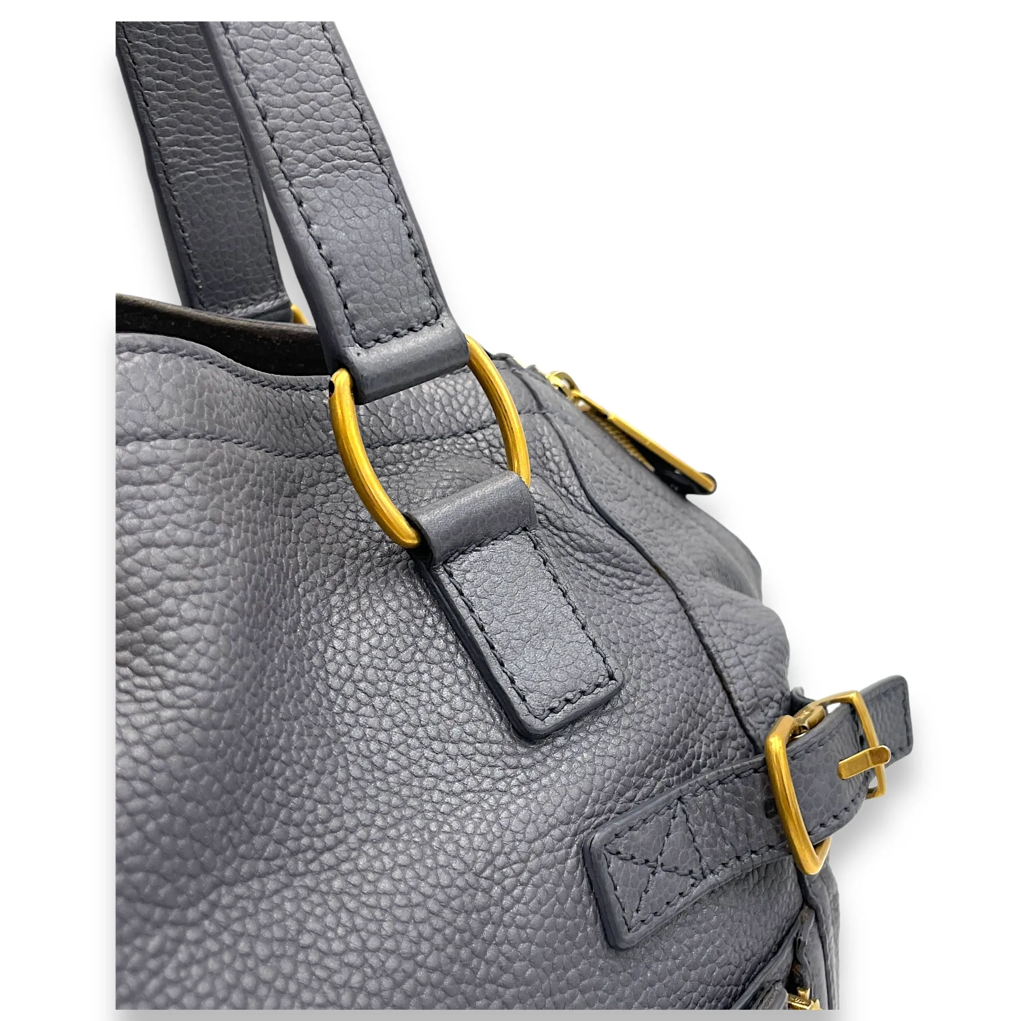 Downtown Grey Tote Bag in Calfskin, Gold hardware