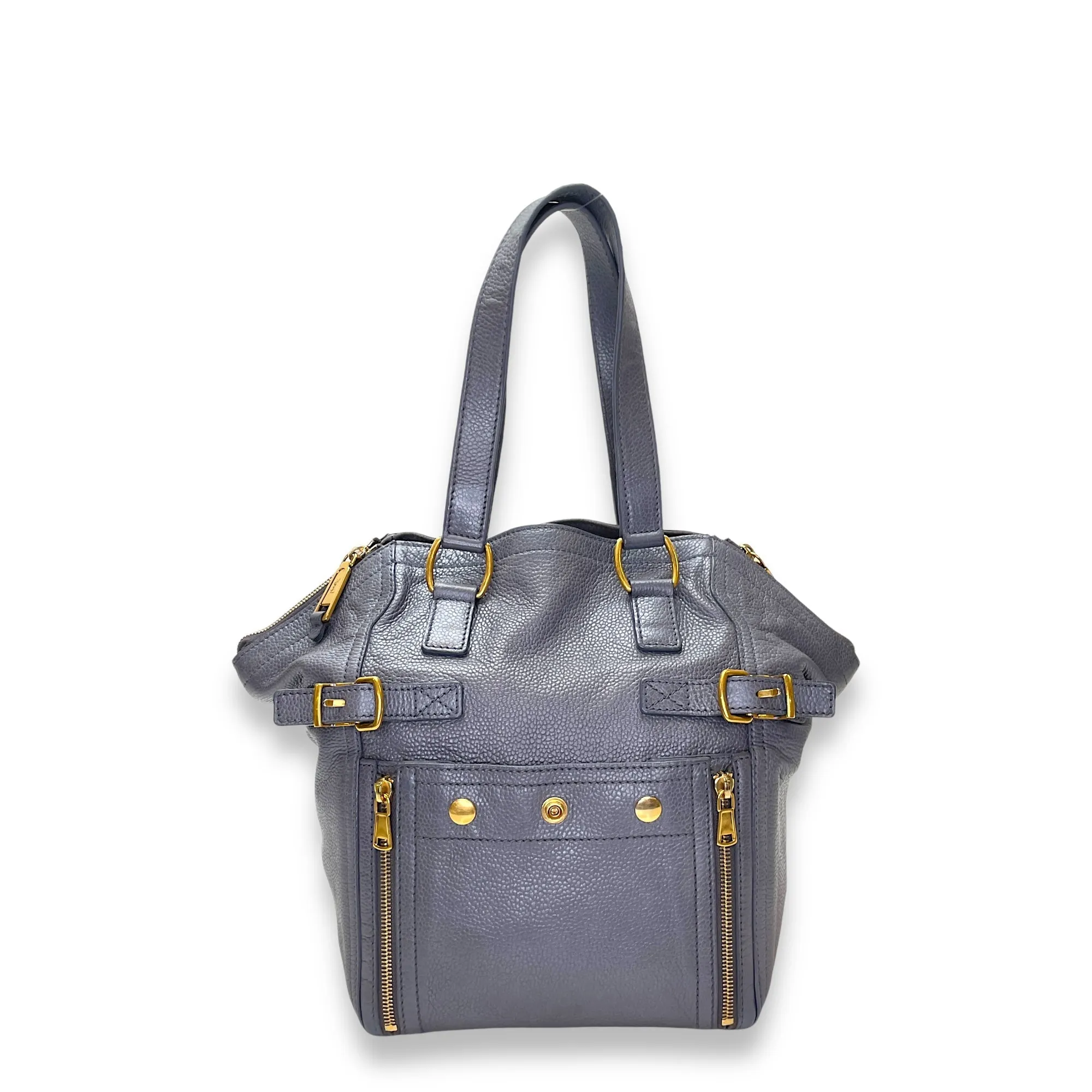 Downtown Grey Tote Bag in Calfskin, Gold hardware