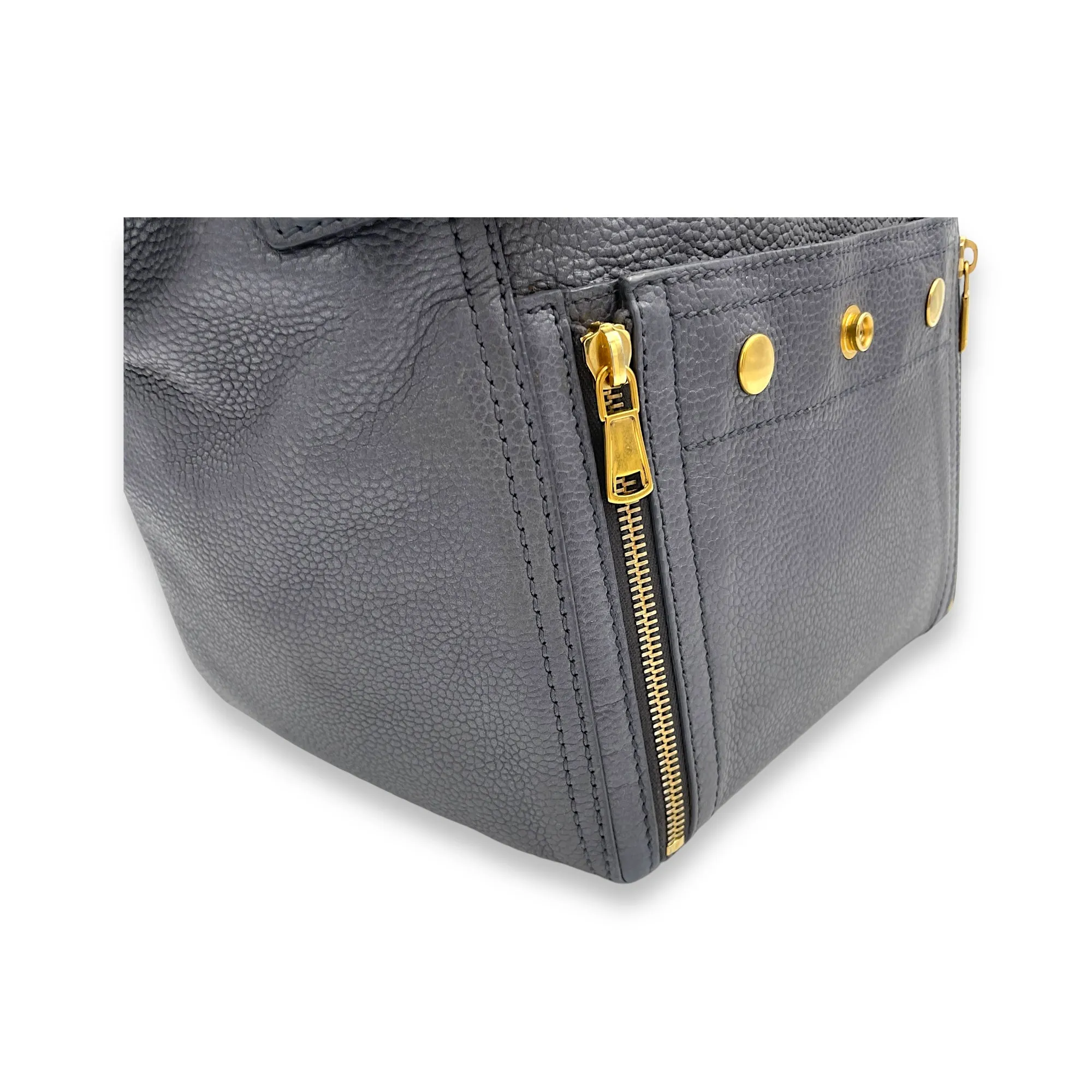 Downtown Grey Tote Bag in Calfskin, Gold hardware