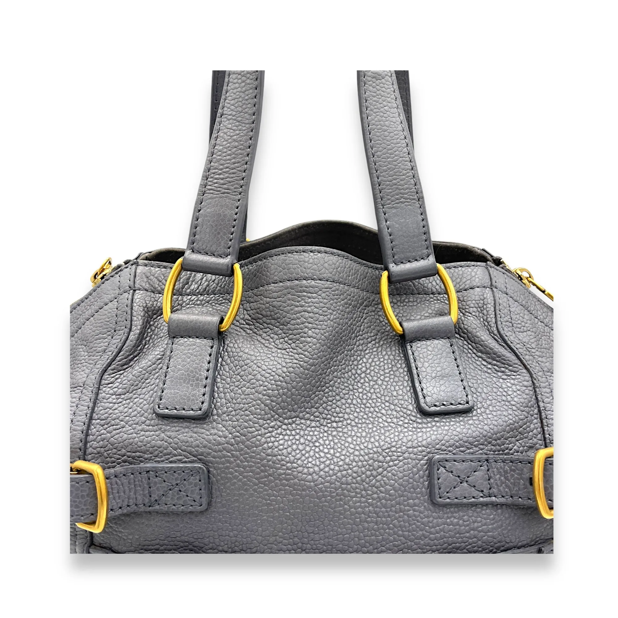 Downtown Grey Tote Bag in Calfskin, Gold hardware