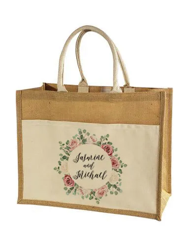 Easy-to-Decorate Jute Tote Bags with Canvas Front Pocket - TJ314