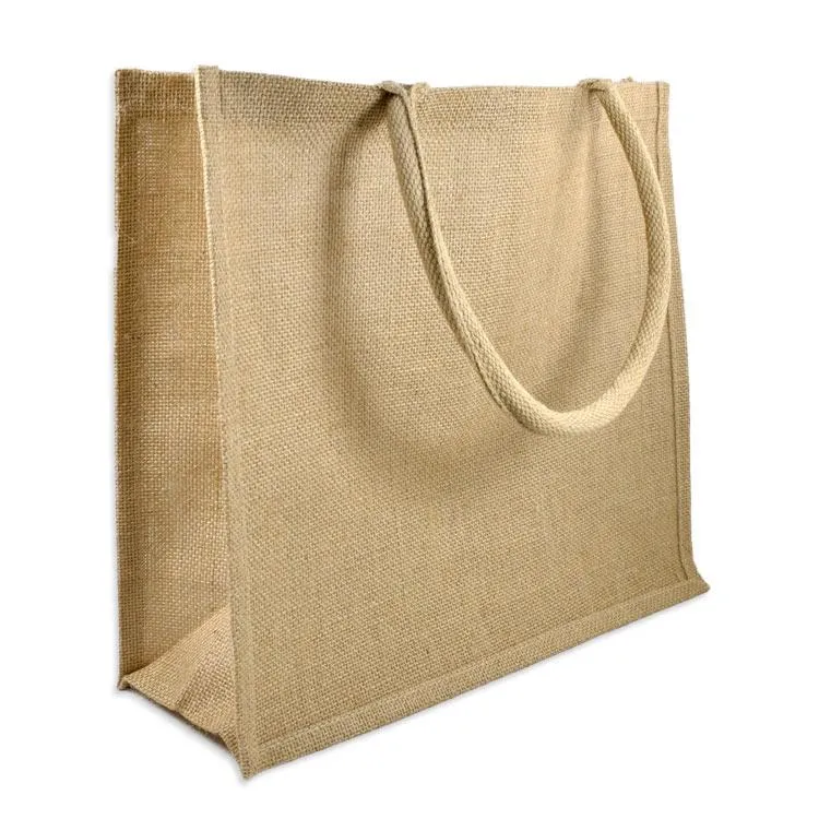 Easy-to-Decorate Jute Tote Bags with Canvas Front Pocket - TJ314