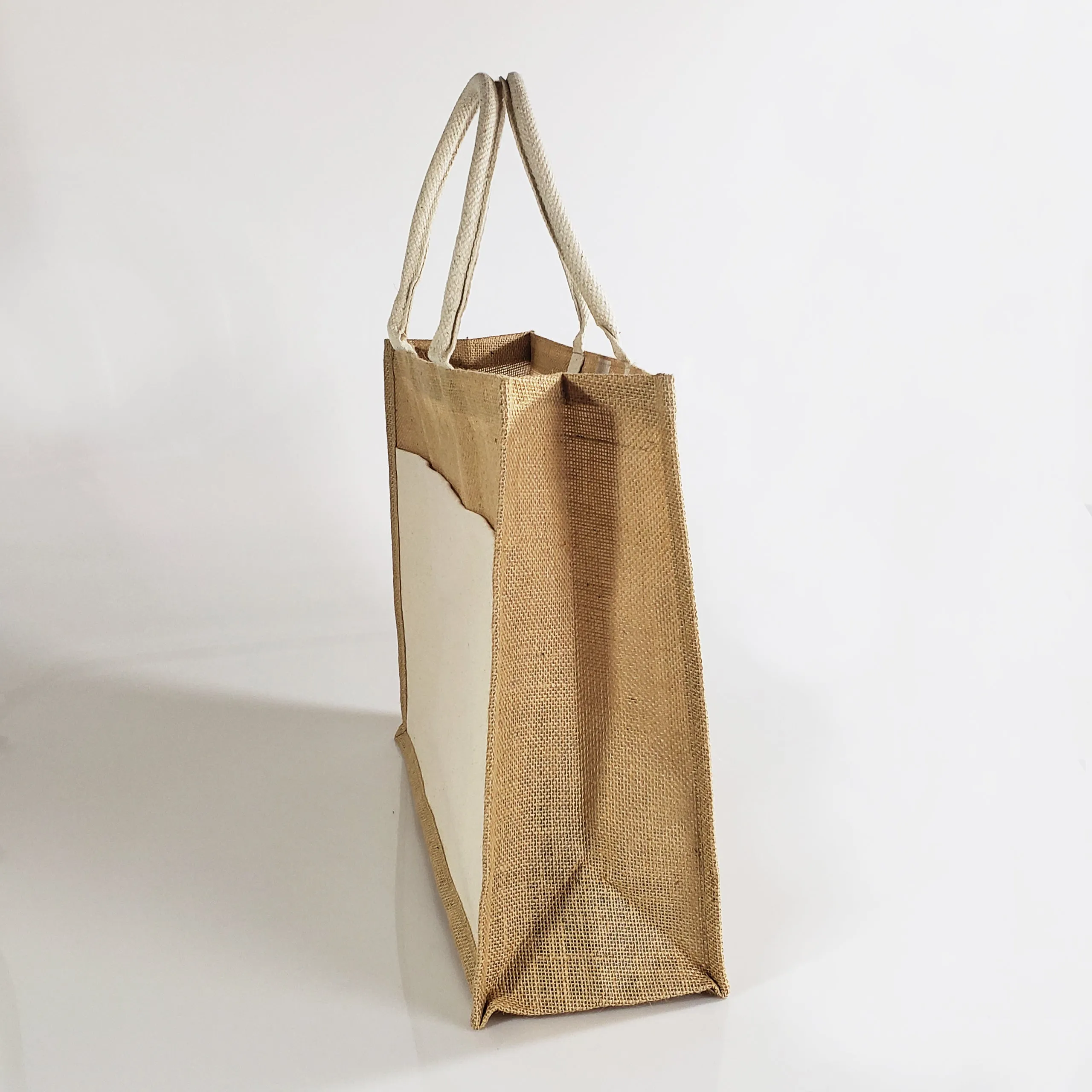 Easy-to-Decorate Jute Tote Bags with Canvas Front Pocket - TJ314