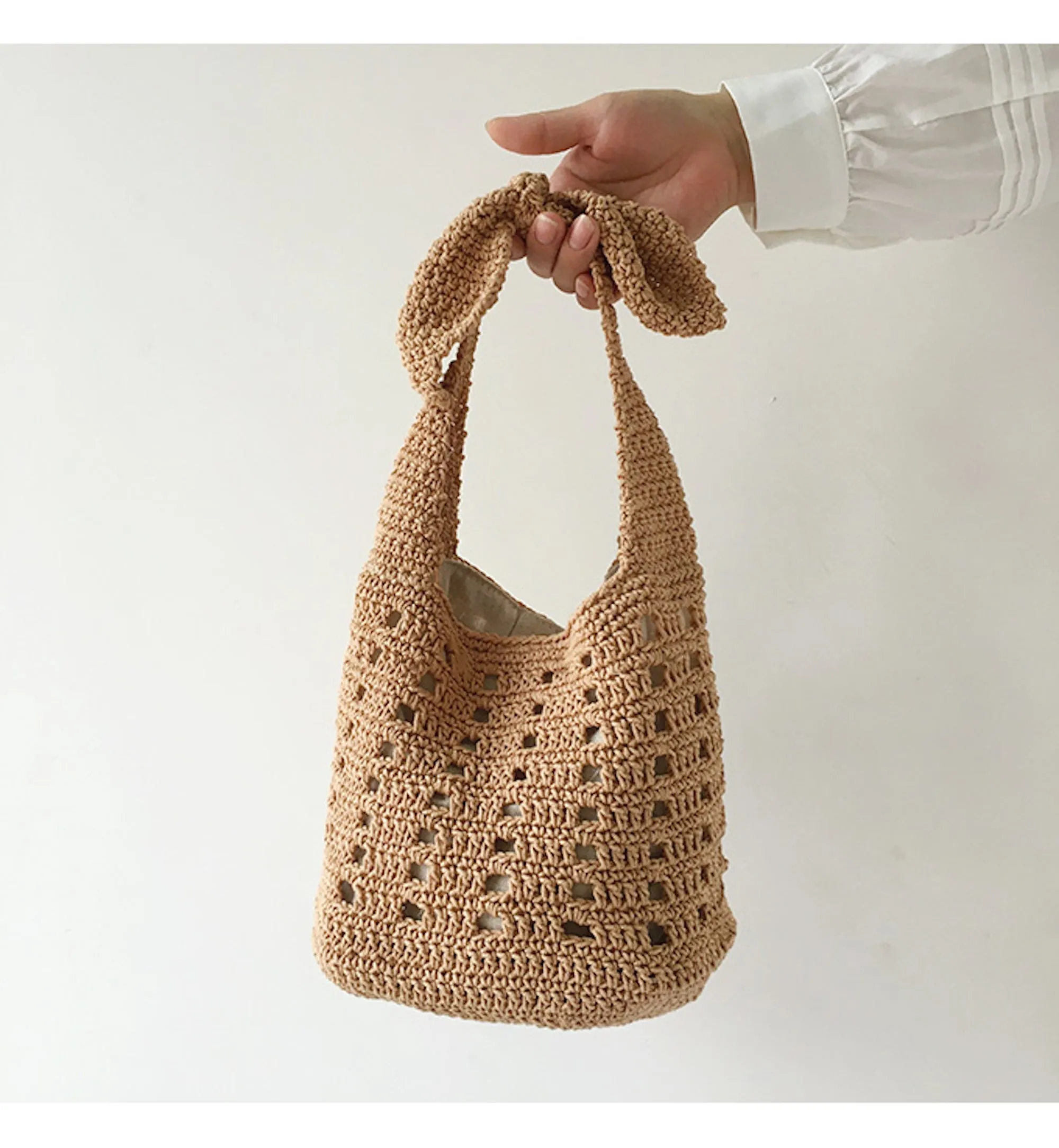 Elena Handbags Medium Crochet Cotton Bucket Bag