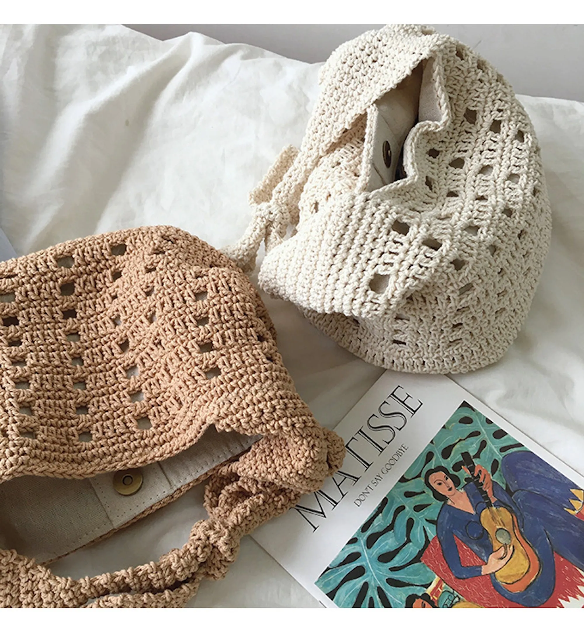 Elena Handbags Medium Crochet Cotton Bucket Bag